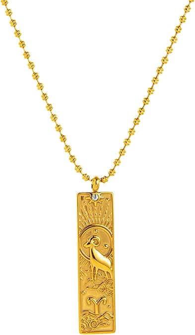 Gold Zodiac Sign Tarot Card Necklace for Women Men, Vintage Totem Pole Charm 12 Constellation Pendant Necklaces Trendy Astrology Horoscope Unisex Jewelry Birthday Gift