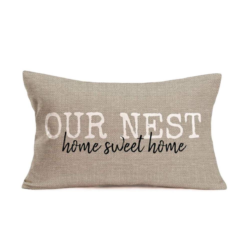 Lumbar Pillow Case Our Nest Home Sweet Home Throw Pillow Covers Cotton Linen Farmhouse Home Decor Cushion Cover Oblong 12x20 Inch (VD-8)