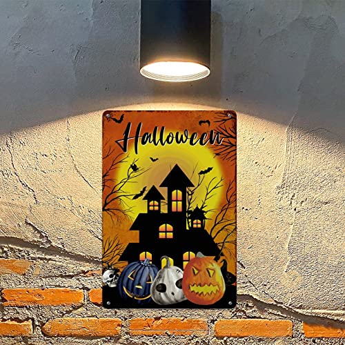 Plaque en métal citrouille effrayante Halloween murale
