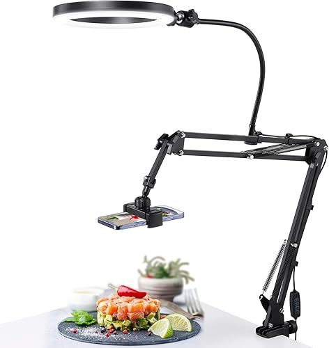 Soporte de teléfono ULANZI TH03 para grabación, soporte de teléfono superior con anillo de luz, soporte de brazo de escritorio ajustable para