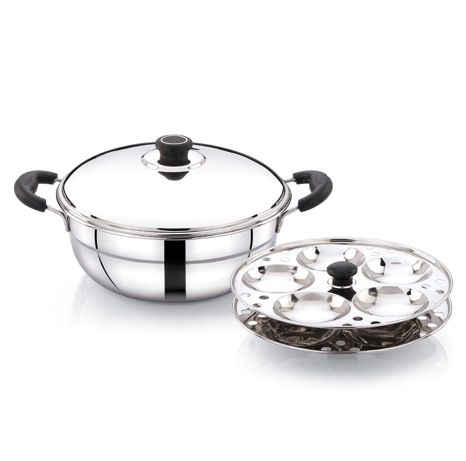 Rasakraft Stainless Steel Multi Kadai Idli Maker 2.8 Liter cook 10 Idlies | Include 2 Idli Plates | Induction & Gas Stove Compatible | Ideal for Dhokla, Patra and idli