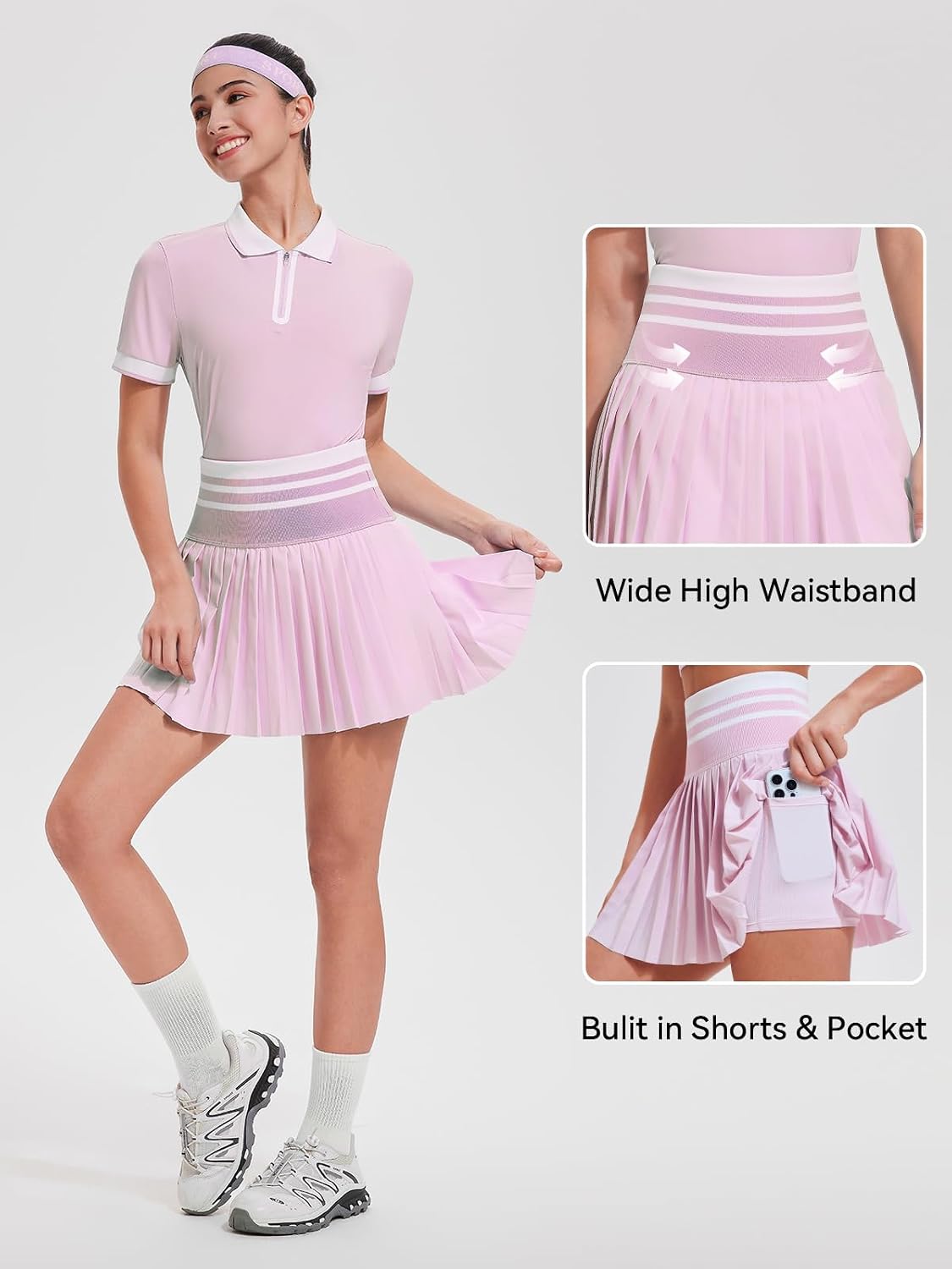 Tennis Skirt Sets for Women Zipper Color Block High Waisted Golf Polo Two Piece Skirt Set Women 2 Piece Outfits