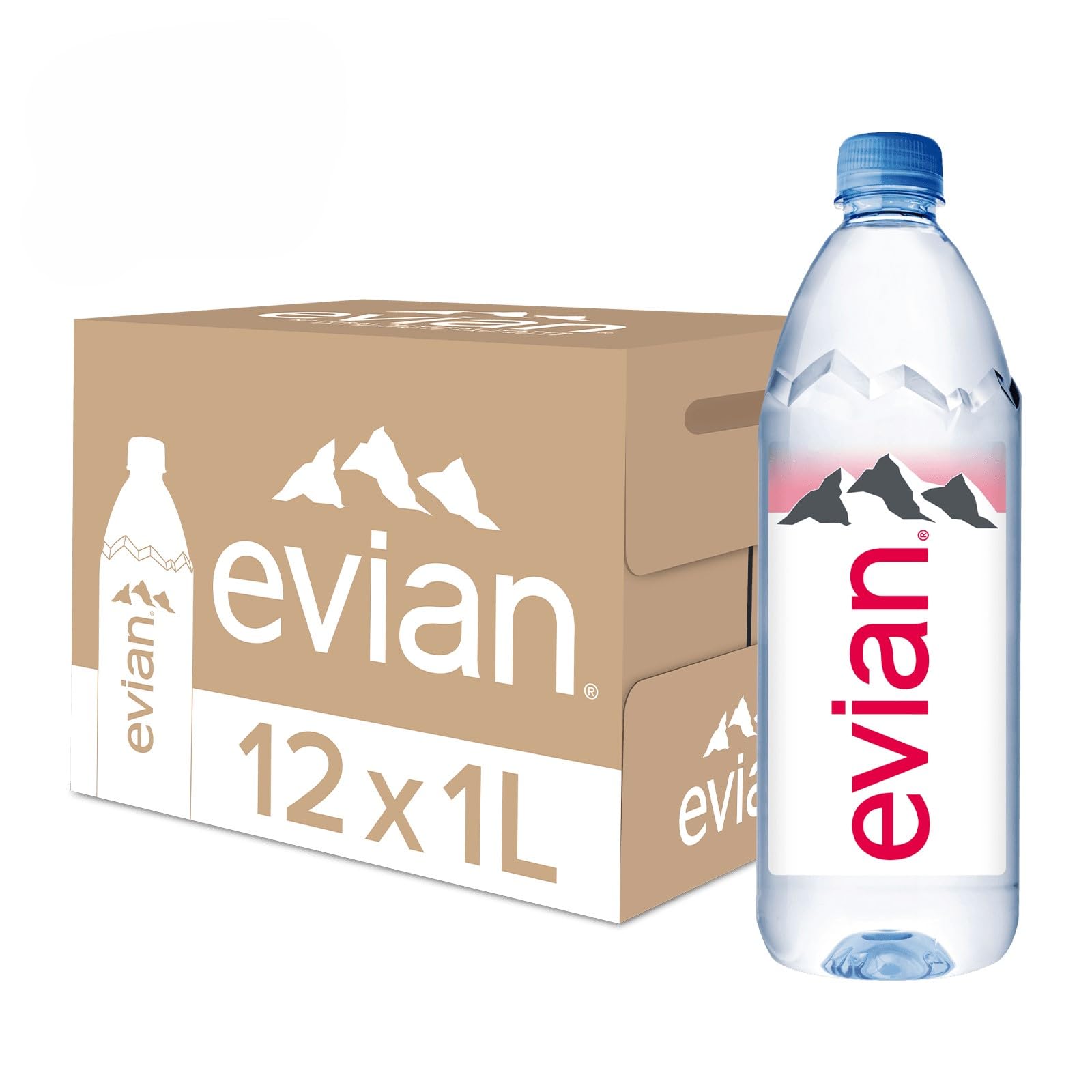evian Natural Spring Water, Pack of 12 bottles x 1 Litre