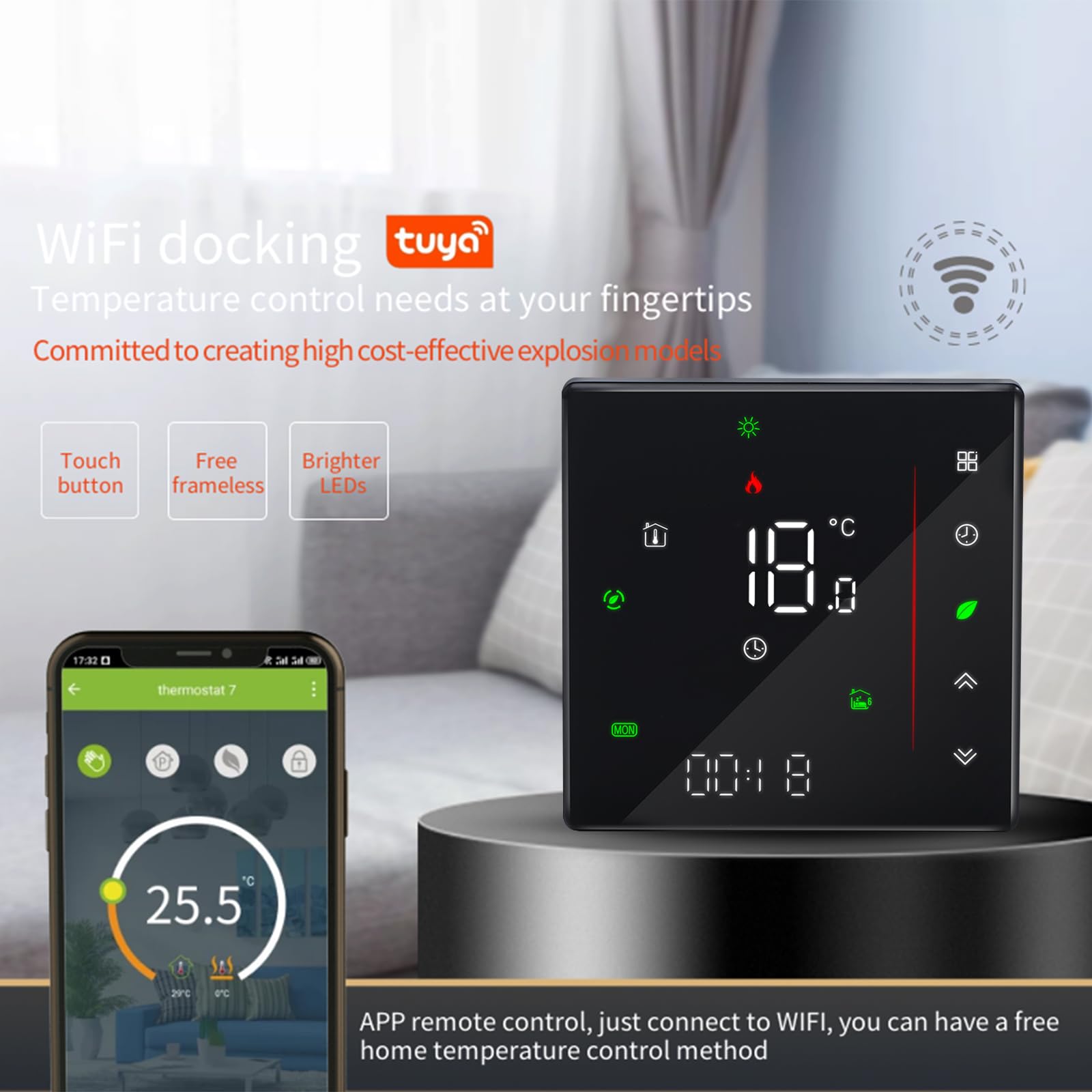 Smart Wifi Kolorowy Termostat Programowalny termostat Wody Wyświetlacz LCD, Współpracuje z Alexa Google Home, Wyświetlacz LED Chroń oczy, 5A 95~240VAC