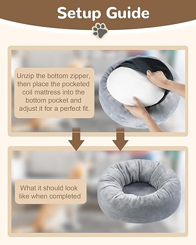 Miniatura 7 de Cama para perro en forma de dona con bobinas en bolsillos y soporte de espuma suave, desmontable y lavable, cama calmante para cachorros para perros