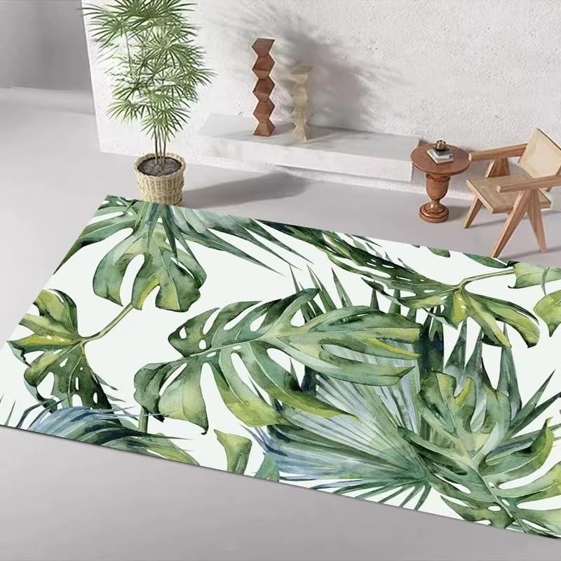 Tapis de sol grand format lavable antidérapant motif végétal 70x120