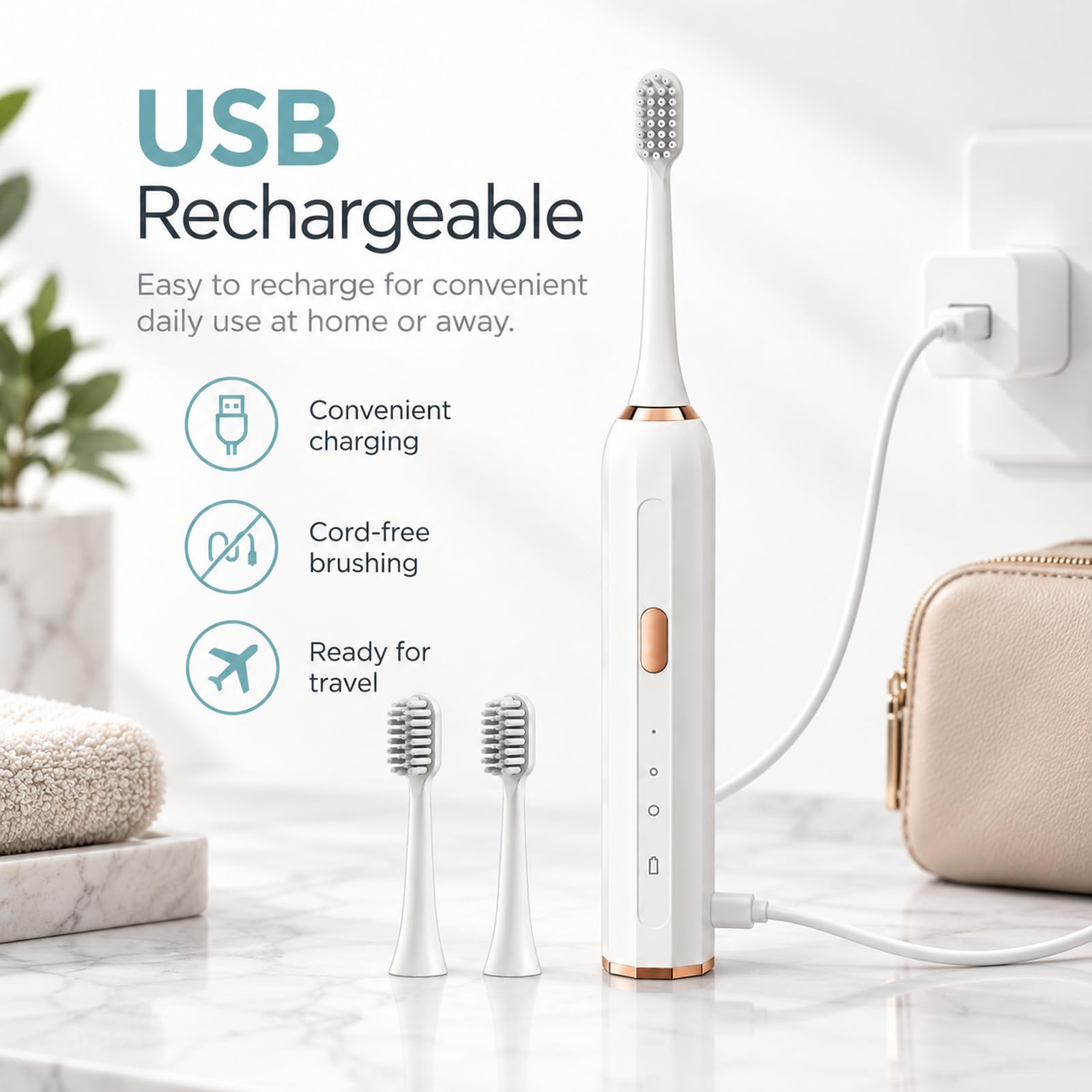 Brosse à dents électrique sonique pour adulte, rechargeable par USB, usage domestique, poils doux, plusieurs modes pour le nettoyage quotidien, corps léger et imperméable, convient pour les voyages en