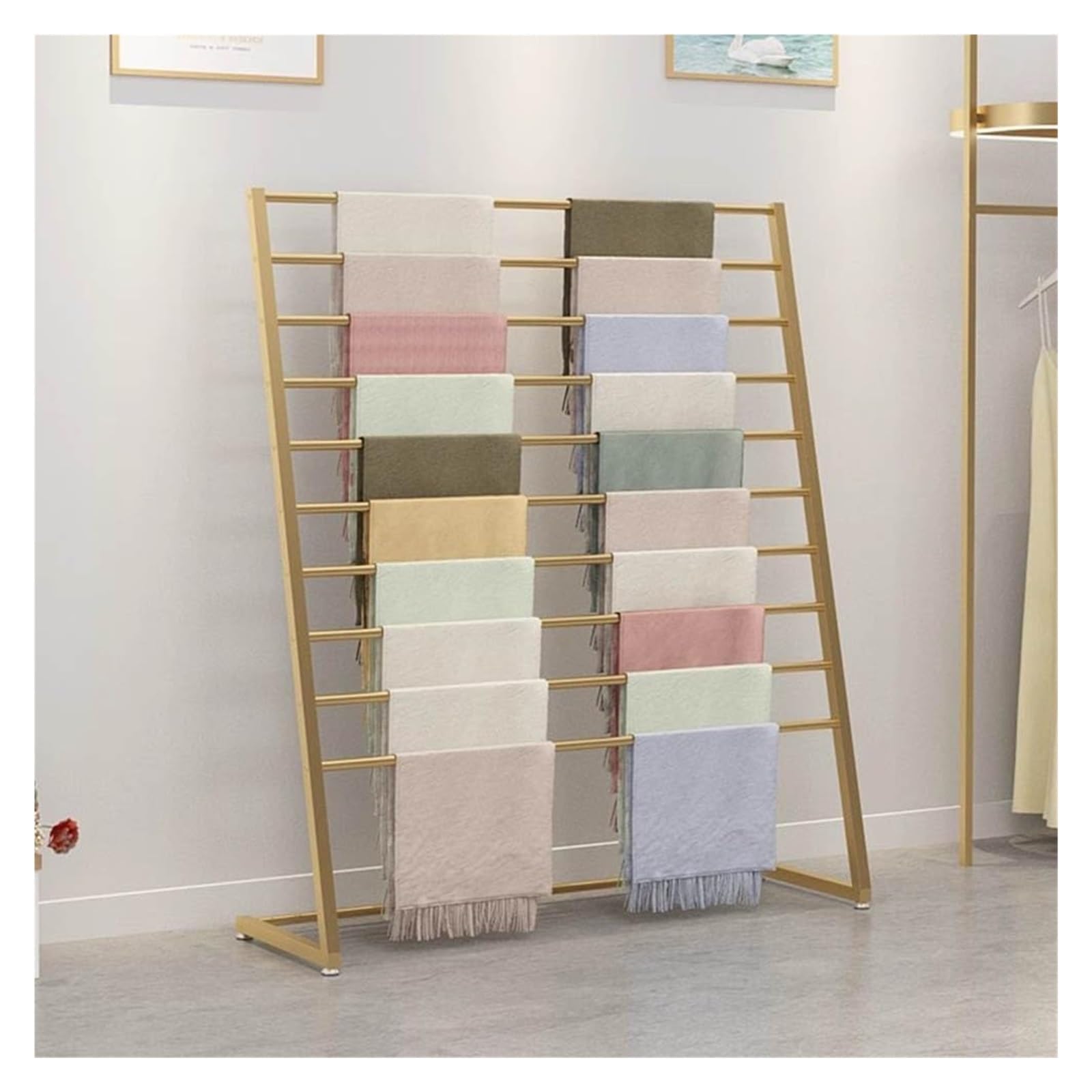 Appendiabiti autoportante in metallo, espositore per sciarpe, 10 ripiani, rimovibile, portatile, organizer per abbigliamento commerciale, per scialle, hijab, pantaloni di seta, abbigliamento