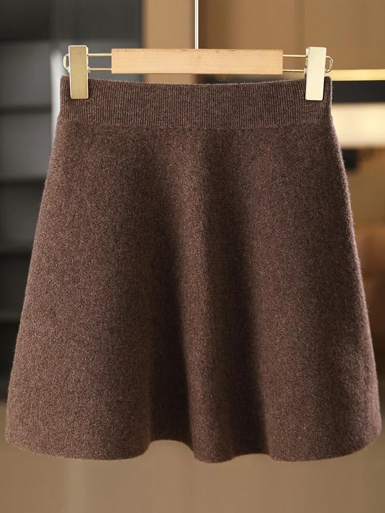 Faldas de lana para mujer, minifaldas acampanadas con cintura elástica, para otoño e invierno, de punto por encima de la rodilla