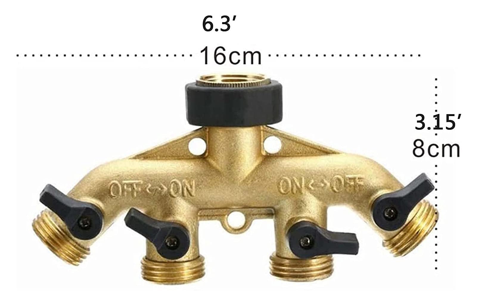 Splitter de la Manguera de latón de 4 vías, colector del Grifo de la Manguera de latón de 3/4 ", Conector Adaptador de Manguera de jardín para riego de riego de jardín