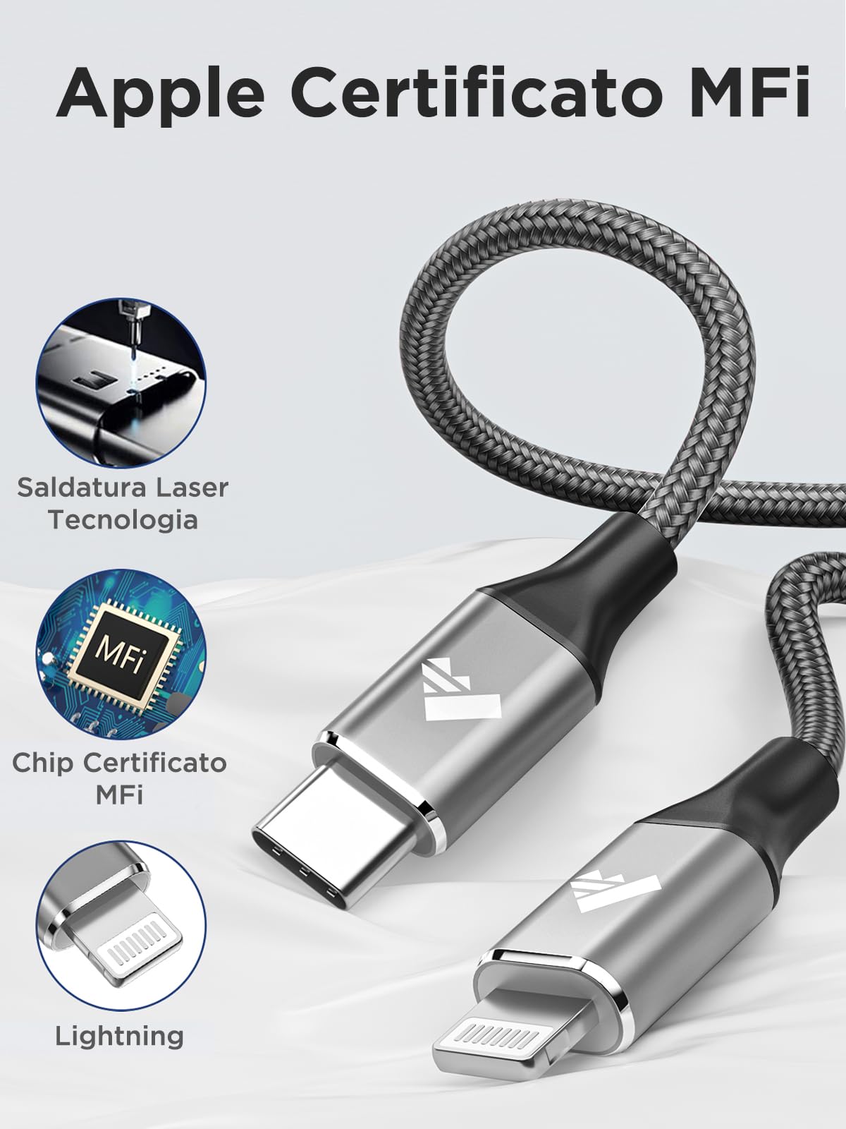 Aioneus Cavo iPhone USB C 1.8M Cavo Lightning Nylon Tipo C Filo Caricabatterie iphone Carica Rapida Caricatore per iPhone 14 13 12 11 Pro Max XS XR X 8 7 6 Plus iPad Airpods