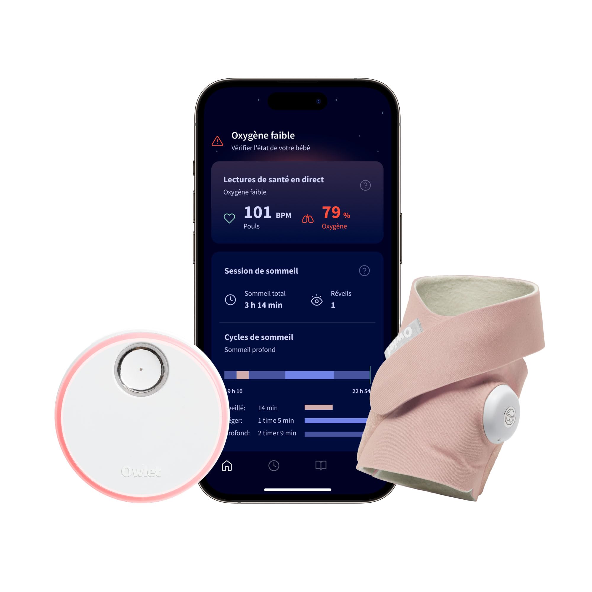 Owlet Dream Sock® Dusty Rose - Système de Surveillance Intelligent pour bébé - Suivi en Direct de la fréquence cardique et de l'oxygène du Nourrisson