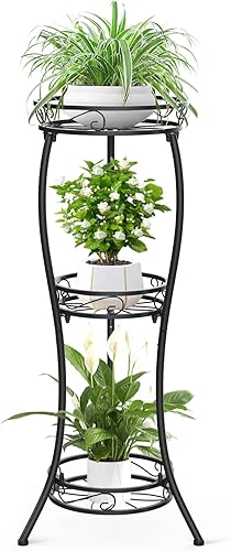 FLMOUTN Soporte de metal de 3 niveles para plantas de interior y exterior, soporte de esquina de 35 pulgadas, estante de exhibición de macetas de