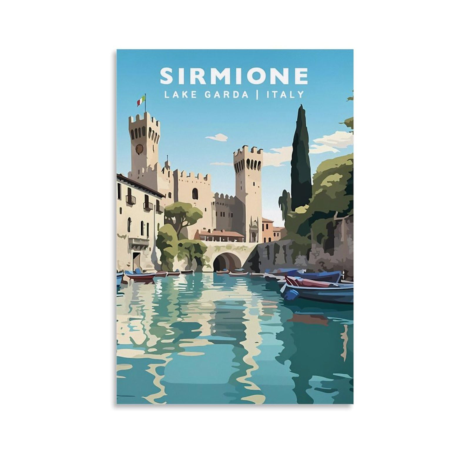 Ouweri Unframe-Style Sirmione Lake Garda Italy Vintage Travel Poster Canvas Art And Wall Art Picture Print Modern Family Bedroom Decors 08X12inch(20X30cm)