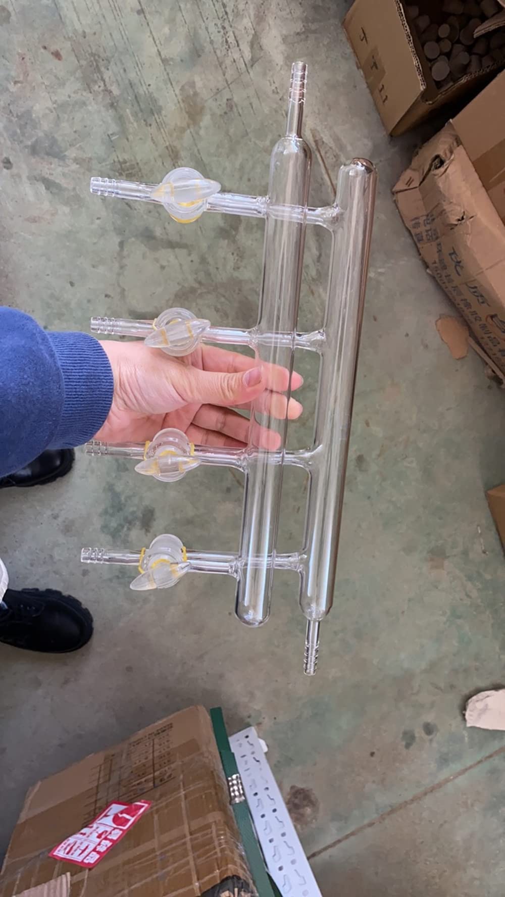 Distribuidor de gas al vacío de doble colector de vidrio for laboratorio con llave de paso de vidrio sólido de 4 puertos for aplicaciones de línea Schlenk