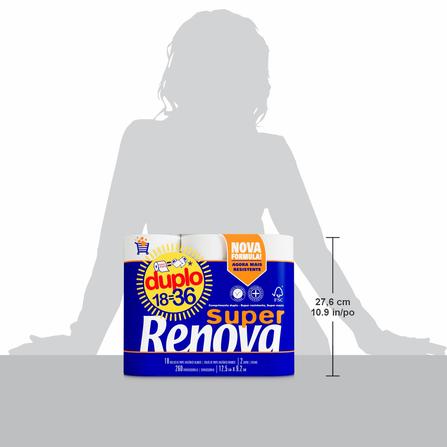 Renova Papel Higiénico Super Duplo - 9 Rollos Dobles (equivalentes a 18 rollos estándar) (Paquete de 6)