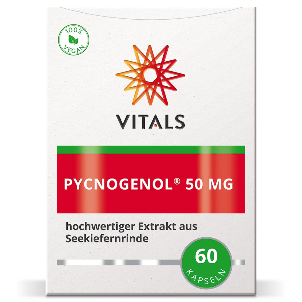 Vitals - Pycnogenol 50mg hochwertiger Extrakt aus Seekiefernrinde 60 Kapseln. 100% vegan. Sehr starke wissenschaftliche Basis. Das Pycnogenol hat eine starke antioxidative Wirkung.