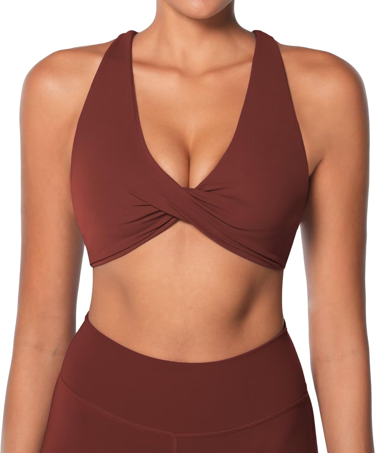 Sunzel Women's Sports Bra Criss Cross Back Yoga Crop Top with Removable Pads Double Lined V Neck Wirefree Padded Workout Bra - Image 2