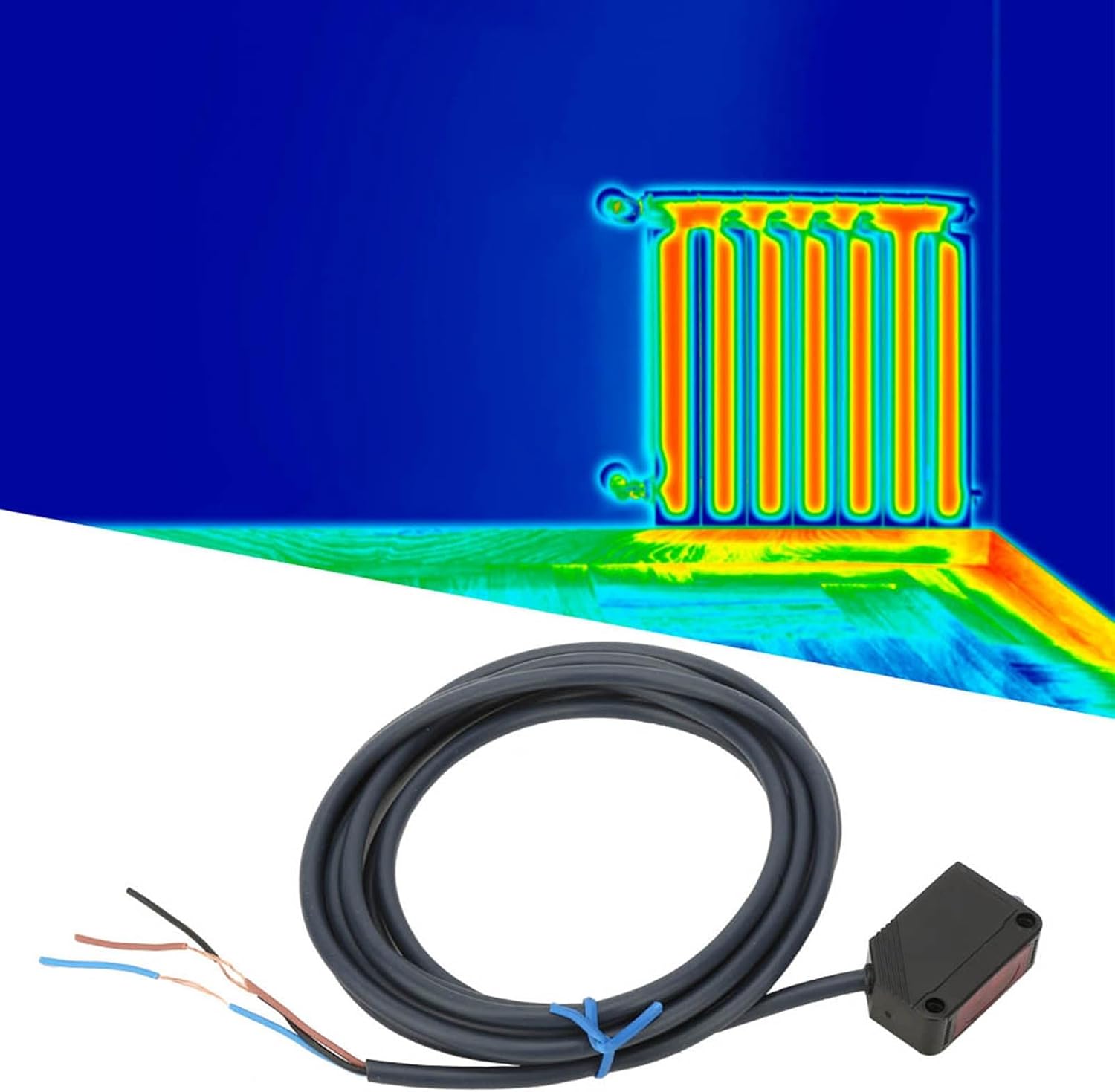 Photoelectric Beam Sensor, Sensitive Diffuse Reflection Detection Switch with 100mm Range 12 24VDC NPN Output 5.91ft Cable for Conveyor Systems Industrial Automation 1 Pack