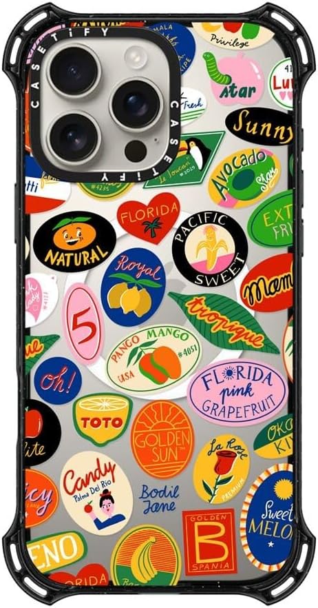 CASETiFY Bounce Case for iPhone 16 Pro Max [Shockproof / 21.3 ft. 6X Military Grade Drop Protection/Compatible with Magsafe] - Fruit Stickers - Clear Black - Image 3
