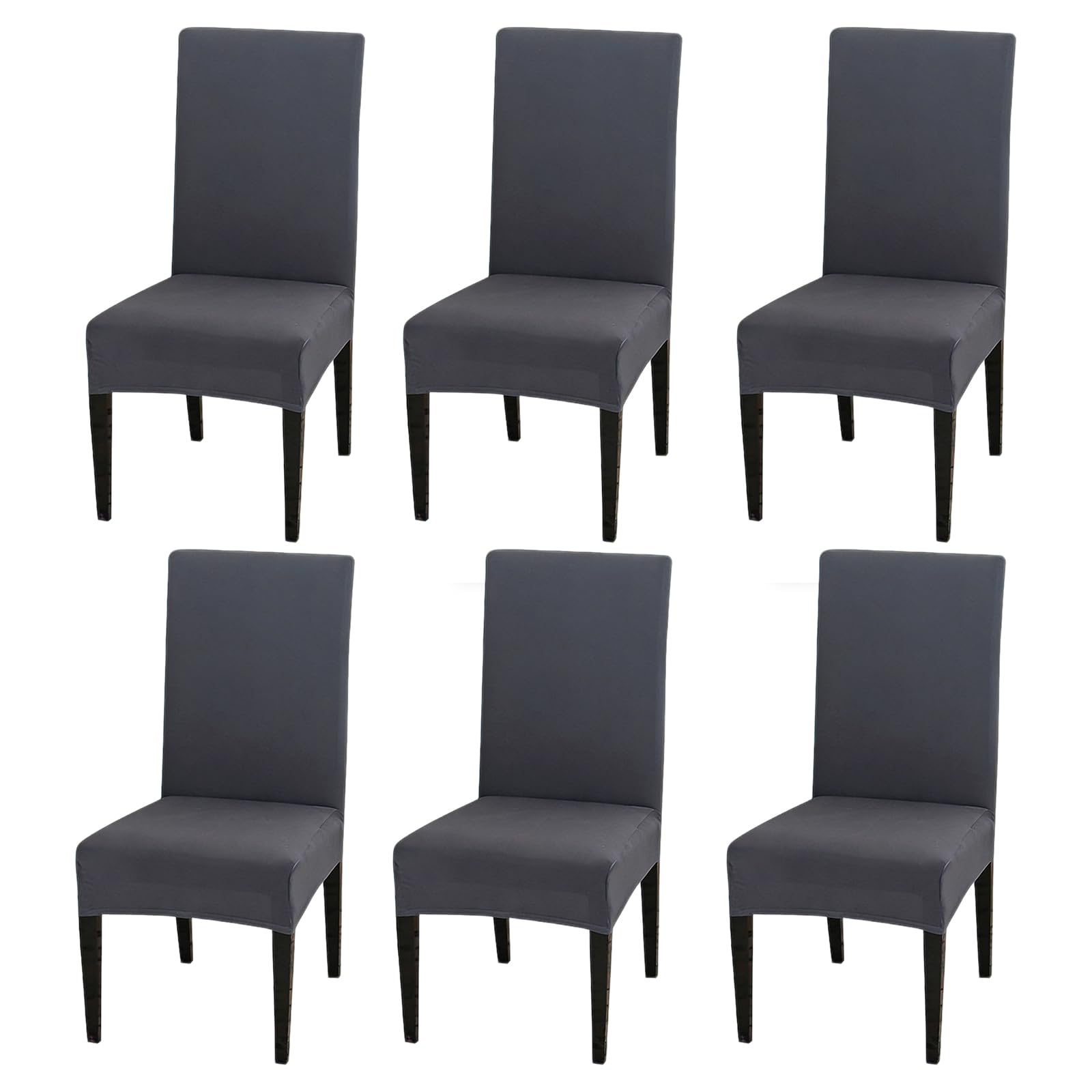 6 Piezas Fundas Sillas de Comedor, Fundas para Sillas de Comedor, Fundas Sillas, Funda para Sillas Elástica, Ajustables, Lavables y Extraíbles, para Salón, Cocina, Oficina, Gris