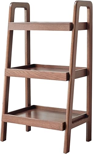 Miniatura 1 de Vadisun Estantería de escalera de madera de roble macizo 100%, estantería de almacenamiento de piso con diseño de deflector de cuatro lados, mesa