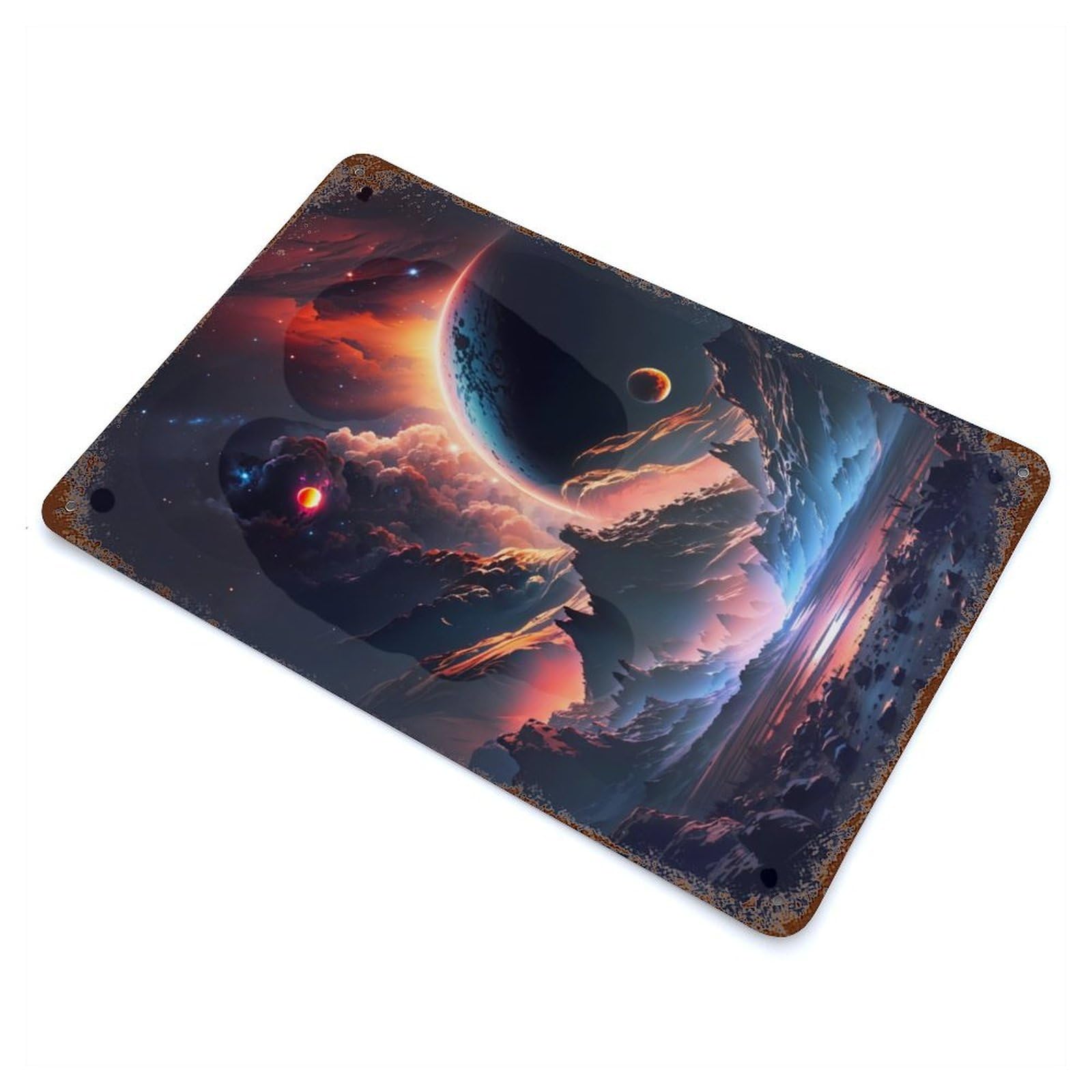 Rust Effect Space Fantasy Realms Rusty Metal Tin Sign 11.8"x7.9", Farmhouse Wall Decor for Shed, Workshop And Garage Wall Decor