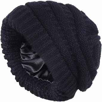 Satin Lined Beanie Hats for Women,Women's Slouch Beanie Running Hats, Classic Fashionable Wooly Cable Knit Cap