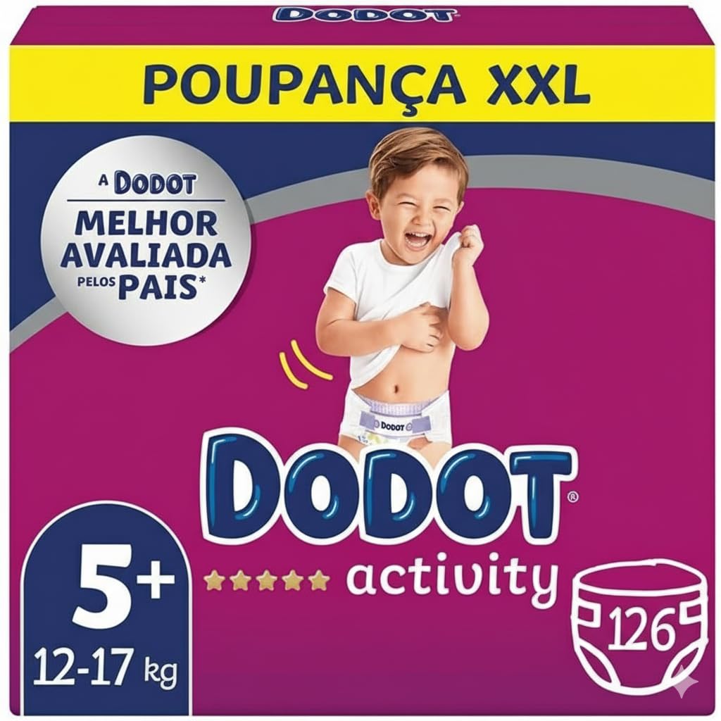 Dodot Bebé Activity Pañales Talla 5+ (12-17 kg) – Máxima Absorción, Ajuste Total 3D, 126 Unidades, Protección Antifugas, Suavidad y Comodidad Todo el Día