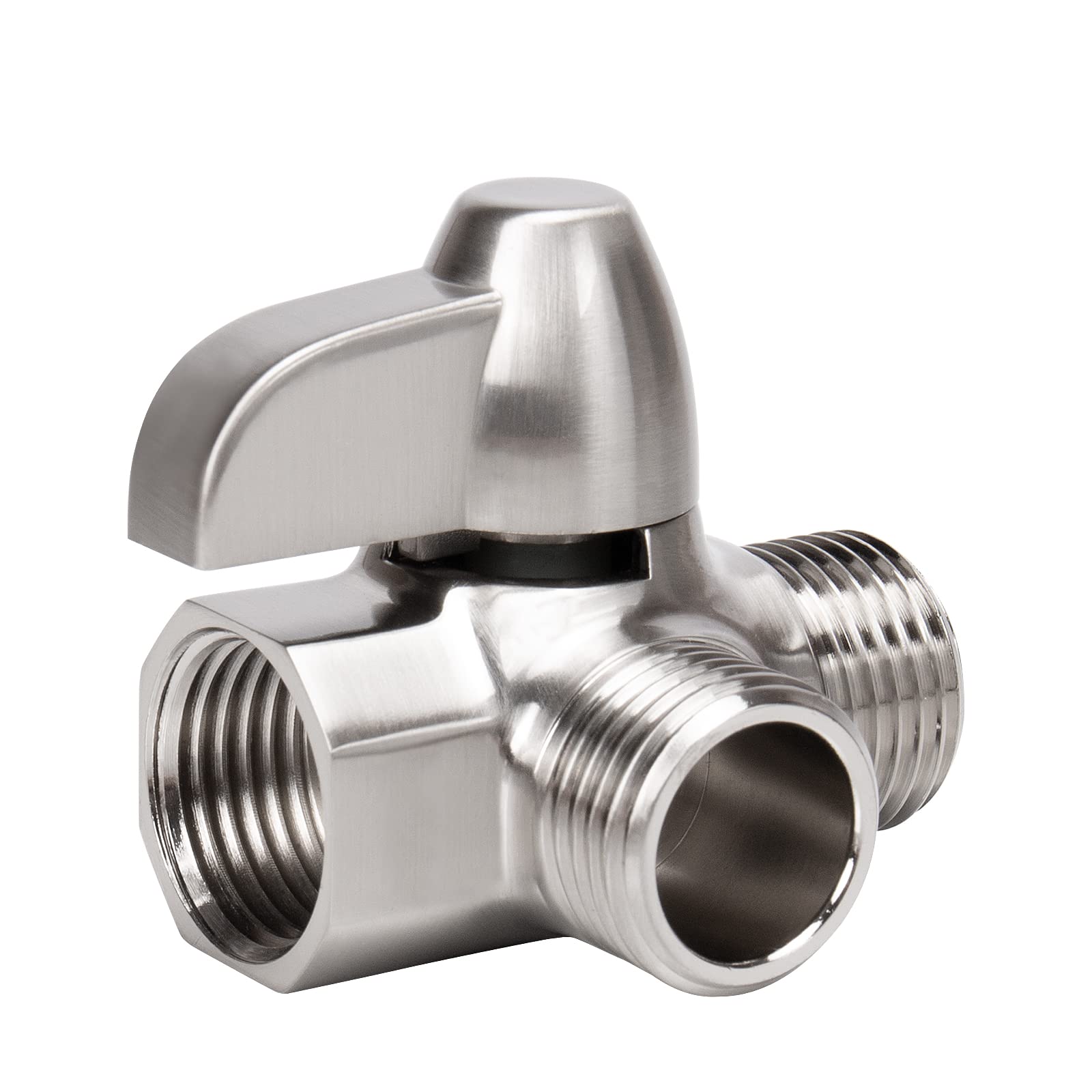 NearMoon Solid Brass G1/2" Shower Arm 3-Way Diverter Valve for Hand Shower and Fixed Spray Head T-Adapter (Brushed Nickel)