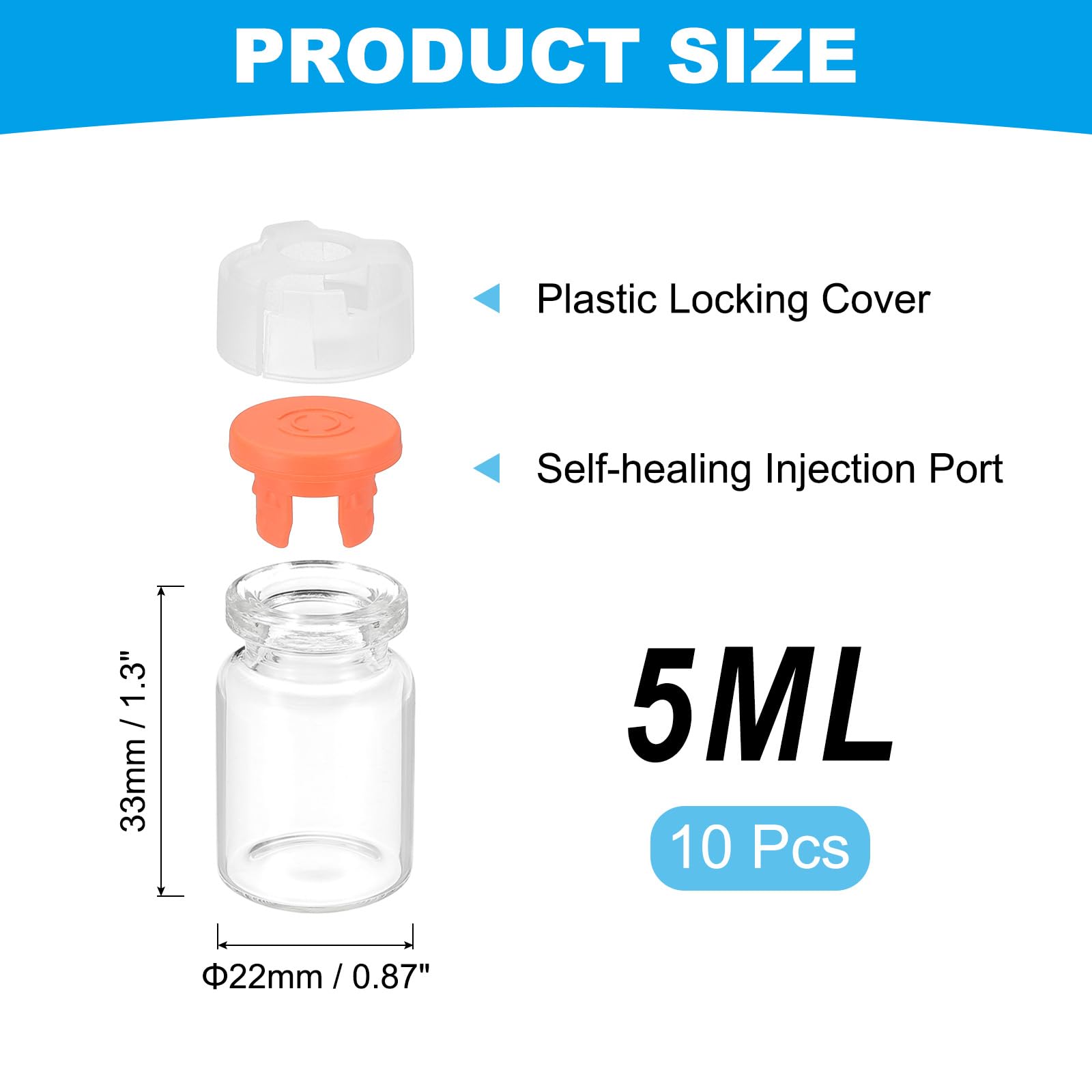 PATIKIL 5ml Clear Glass Sample Vials, 10Pcs Small Liquid Bottles with Locking Cap and Self-Healing Injection Port for Essential Oil Sample Aromatherapy Fragrance Vials Travel, Orange