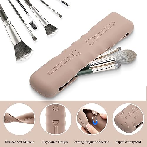Miniatura 4 de Bolsas de cosméticos de viaje para mujer  Bolsa magnética para brochas de maquillaje con 3 piezas de polvo triangular, lindo organizador portátil de