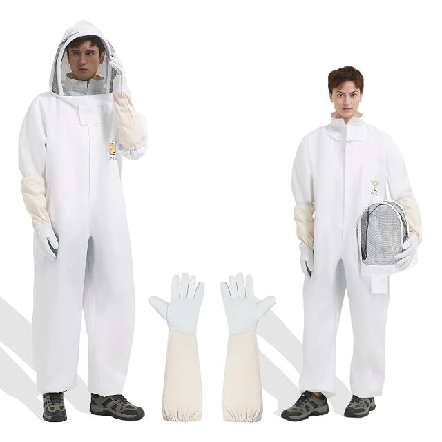 Bee Suit for Men Women Sting Proof Polycotton Beekeeping Suits Beekeeper Costume with Glove Ventilated Hood Bee Outfit