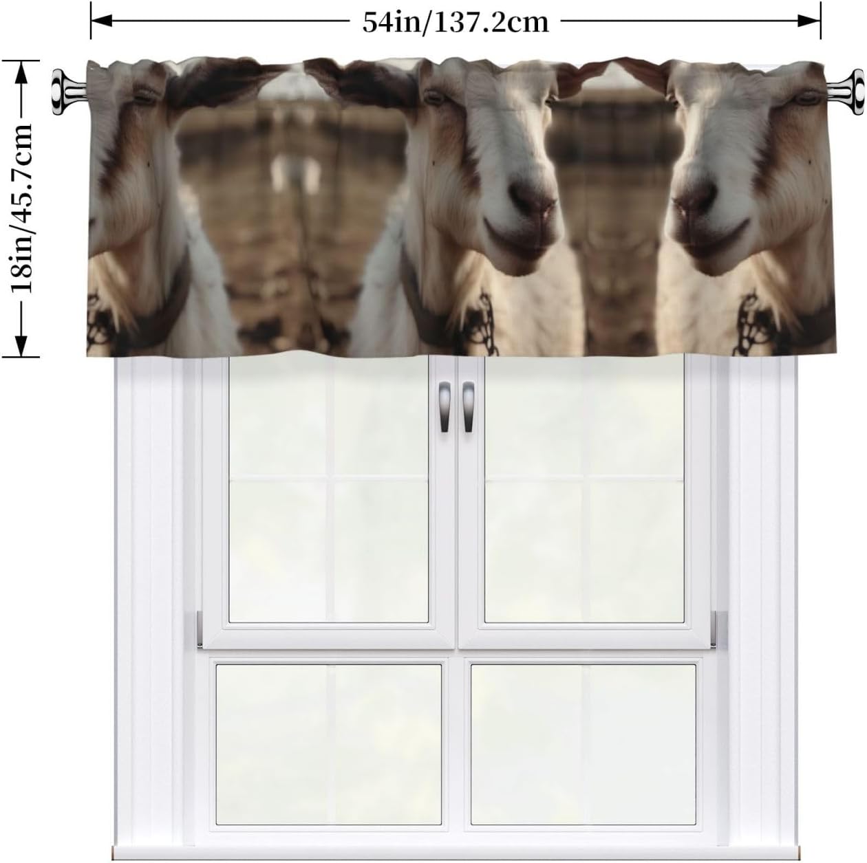 Goat on Hillside Curtain Valance for Windows,Kitchen Window Curtains Blackout Drapes Window Treatments Decorative Rod Pocket Short Curtain for Living Room Bedroom,54" W x 18" L