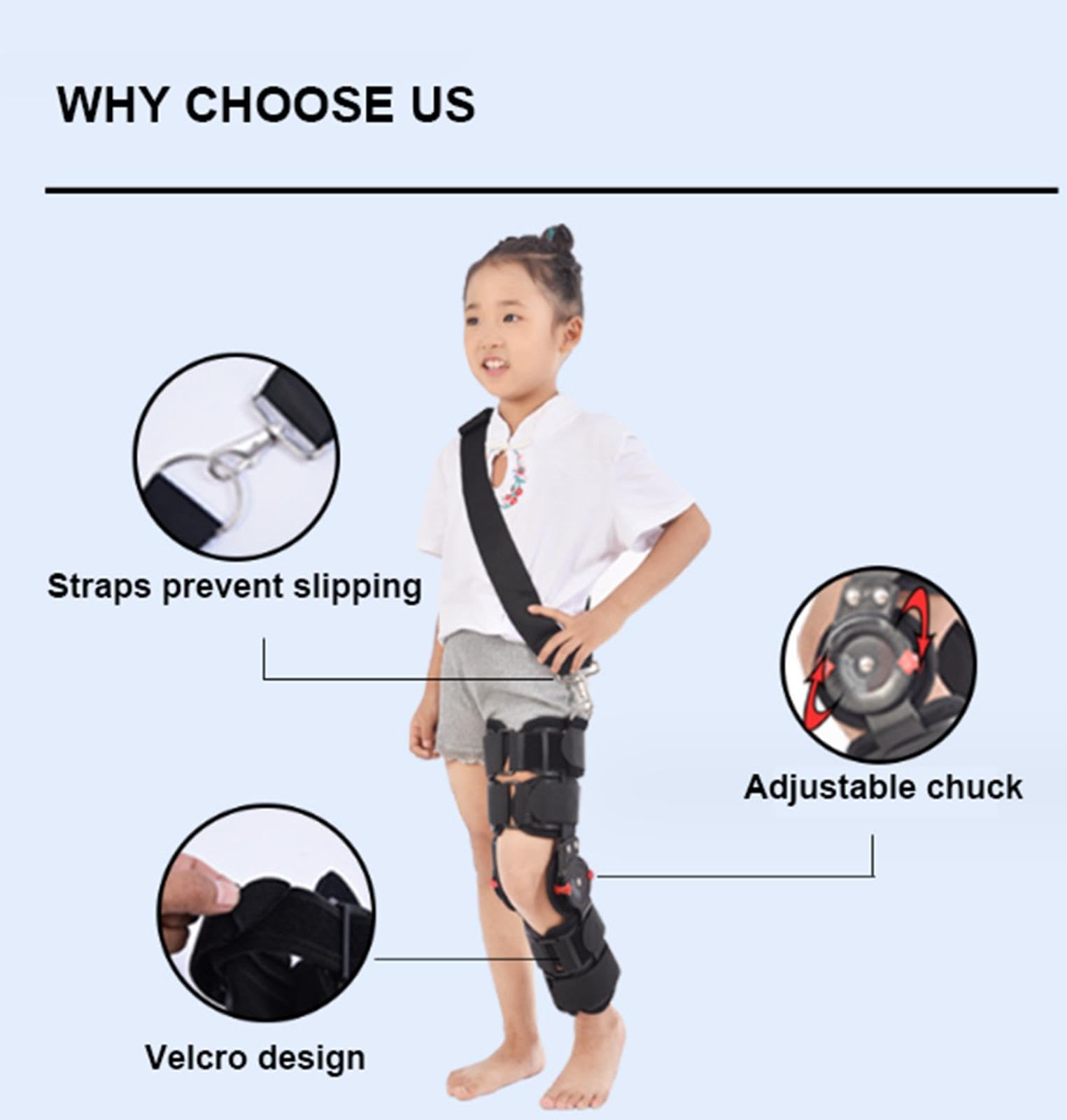 Rodillera, Rodillera Ajustable con Bisagras Para Niños con Estabilizadores Laterales, Inmovilizador de Rodilla Postoperatorio, Ortopédicos Para Pierna Izquierda y Derecha, Talla única