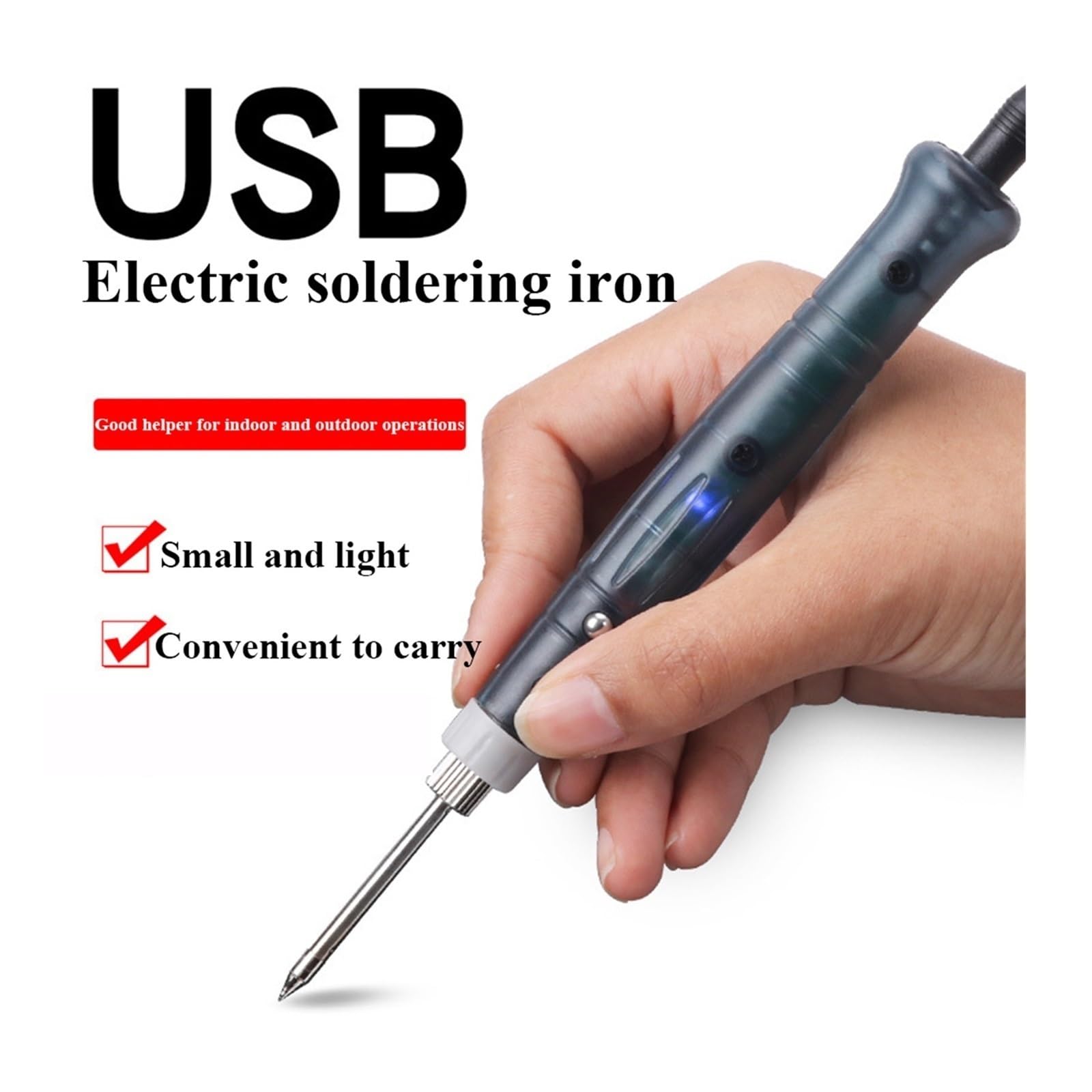 Kit de soldador, Soldador USB portátil, herramientas de calefacción eléctrica retrabajo con pistola de soldadura con mango de luz indicadora, herramienta de reparación para metal, electricidad, bricol