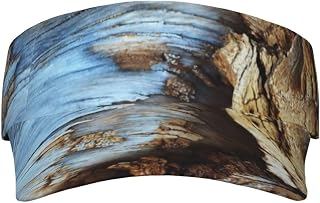 Evealyn Brown and Blue Tree Bark Texture Printed Sun Visor Hat Empty Top Sun Hat Adjustable Sports Sun Caps Baseball Caps for Women and Men