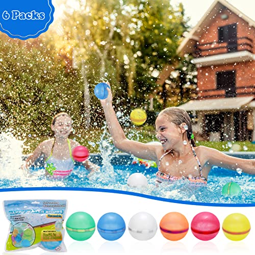 Reusable Water Balloons, 6 Packs Water Bomb Balloons Latex-Free Silicone Water Splash Ball With Mesh Bag, Self Sealing Quick Fill Summer Pool Toys Splash Balls For Boys And Girls #TOP6