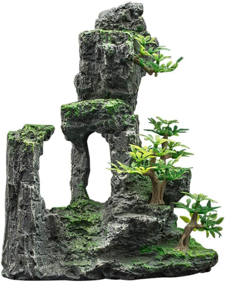 Resin Mountain Fish Tank Ornament Aquarium Rock Cave Betta Fish Hideout Micro Landscape Stone Decoration for Fish Tank Aquarium Accessories (Green)