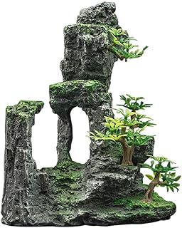 balacoo Resin Mountain Fish Tank Ornament Aquarium Rock Cave Betta Fish Hideout Micro Landscape Stone Decoration for Fish Tank Aquarium Accessories (Green)