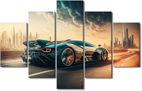 Miniatura 14 de TUMOVO Pintura retro para motocicletas, impresiones artísticas de motocicleta Cyberpunk, 5 piezas, lienzo, arte de pared, arte de pared Giclée,