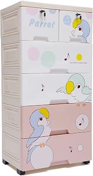 Plastic Drawer Dresser, 6 Drawers Storage Cabinet 20"W x 14"D x 40"H Closet Drawer Tall Dresser Organizer with 5 Wheels for Clothes/Toys Playroom, Bedroom, Kitchen Storage Furniture