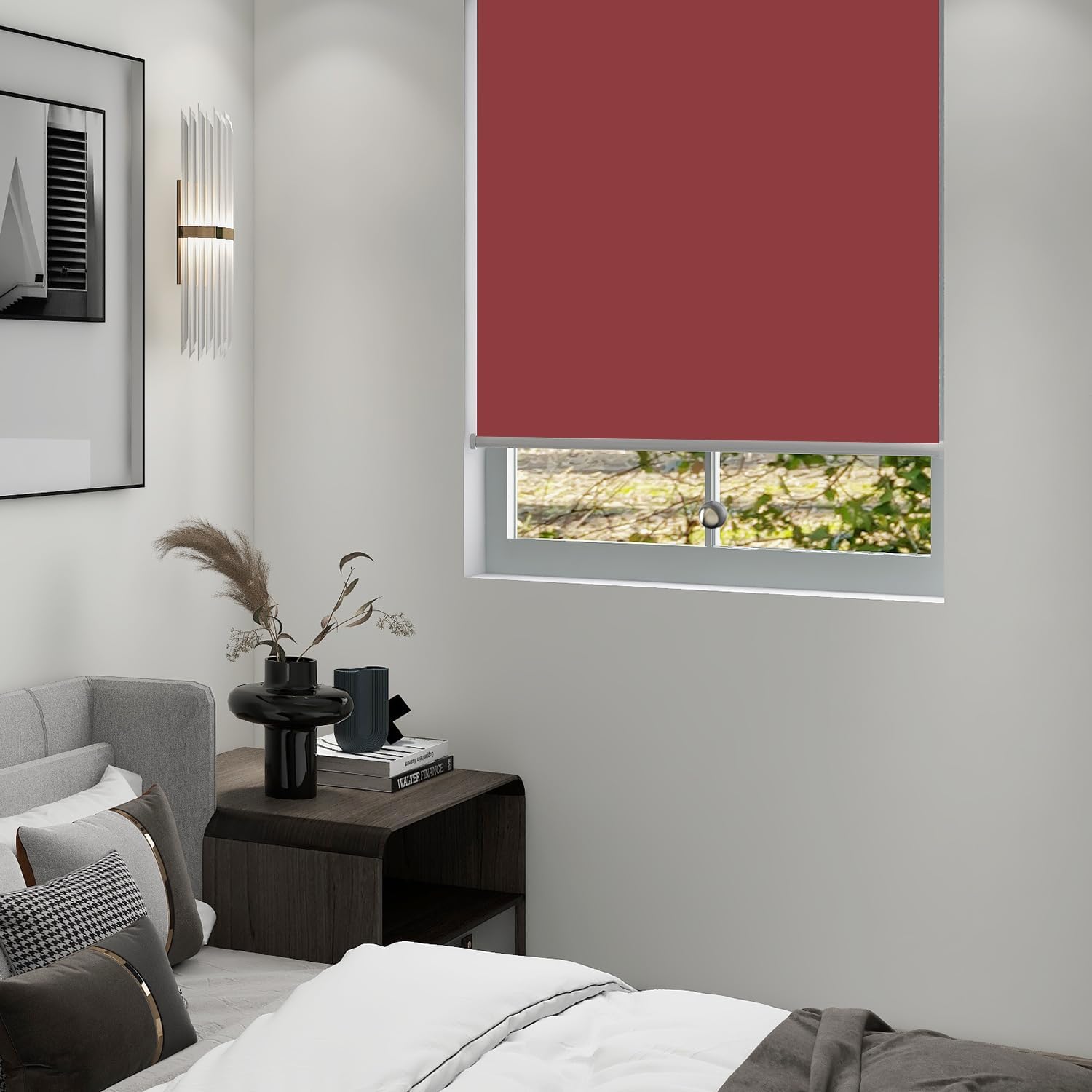 Artpuch Customized Blackout Roller Shades Blinds, Pull Down Darkening Door Blinds with Thermal Insulated, UV Blocking Window Shades for Home and Office-Red