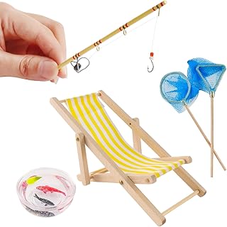 5 Pieces Miniature Fishing Rod Life Scene Dollhouse Decoration Fish Bowl Fishing Net Miniature Fishing Accessories