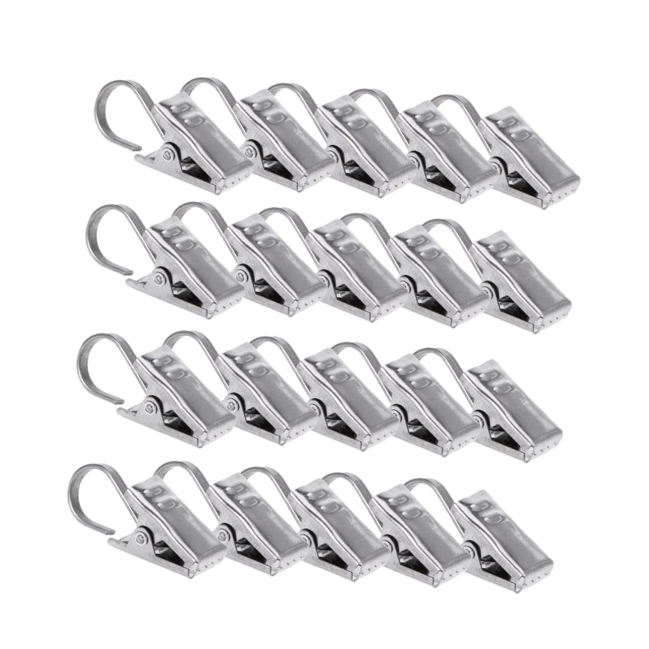 OUNONA 20Pcs Rustproof Satin Nickel Drapery Ring Clips with Hook for Easy Installation for Home Office Schools and Clinics Heavy Duty Spring Tension Design for