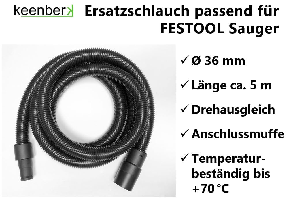 keenberk Manguera de aspiración para aspiradora FESTOOL – Manguera extra larga de repuesto para manguera 452885 D 36 D36 x 5 m