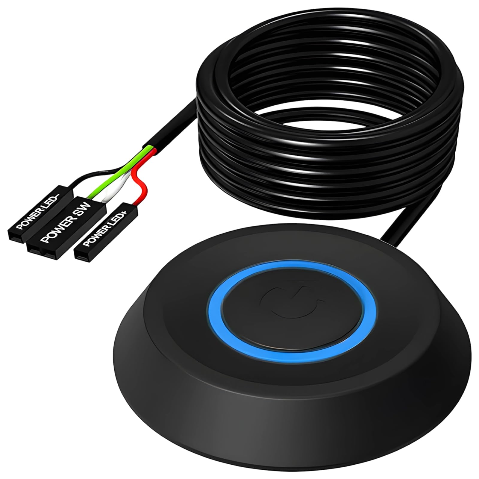 Desktop Computer PC Power Switch, PC Power Button with LED Light, 1.8M External Extension Cable Replacement of Computer, for Home Desktop, E-Sports Computers and Internet Cafes (Black)