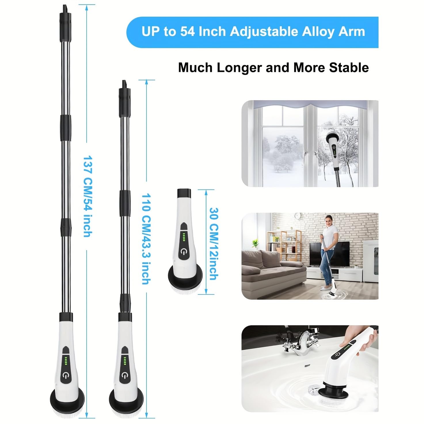 Homblizz Electric Spin Scrubber, Cordless Waterproof Bathroom Scrubber with 9 Replaceable Heads, 2 Speeds and Upgraded Extension Handle, Shower Cleaning Brush for Bathtub, Tile, Floor & Kitchen