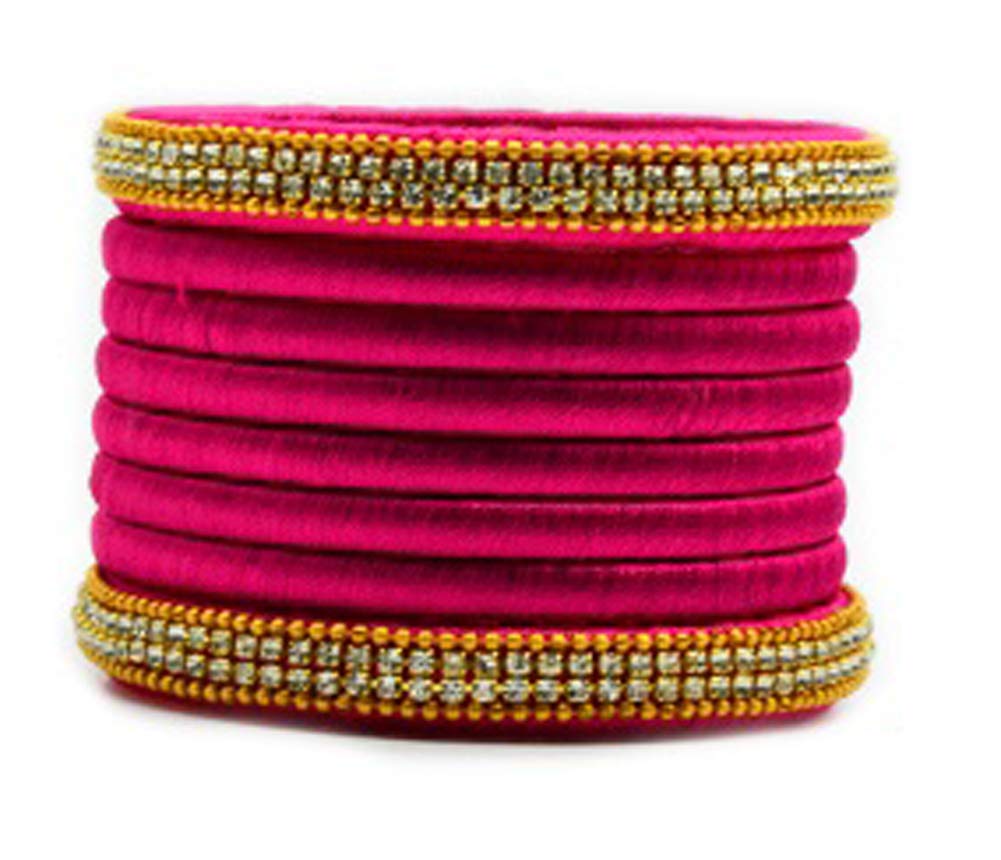 GOELXSilk Thread Rhinestone Bangles - Set of 8 Bangles