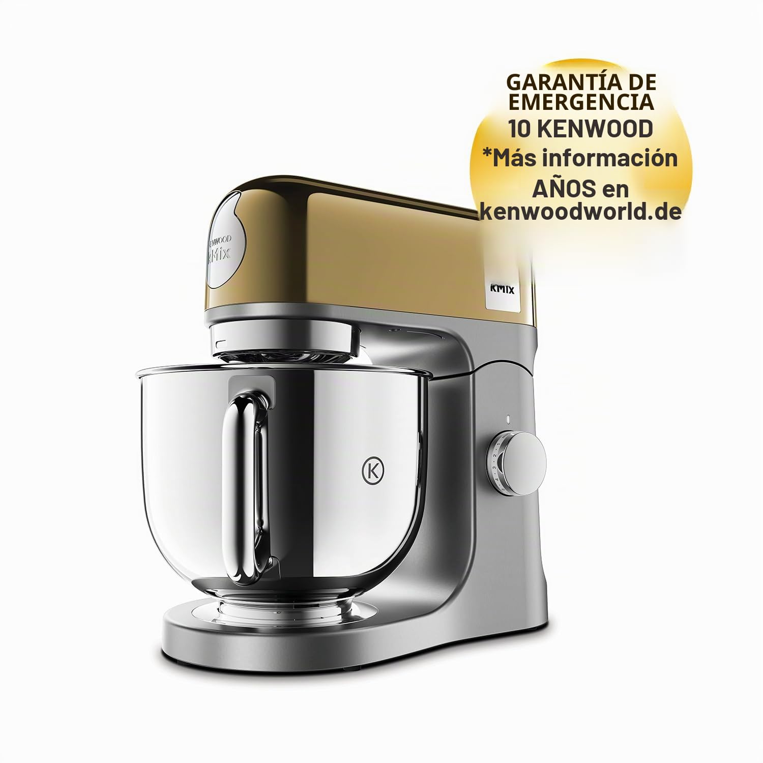 Kenwood kMix Editions KMX760AYG, Planetero con cuenco 5L de acero inoxidable, Amasadora con sistema de seguridad, carcasa de metal, incluye 3 piezas y parabrisas, 1000 W, oro